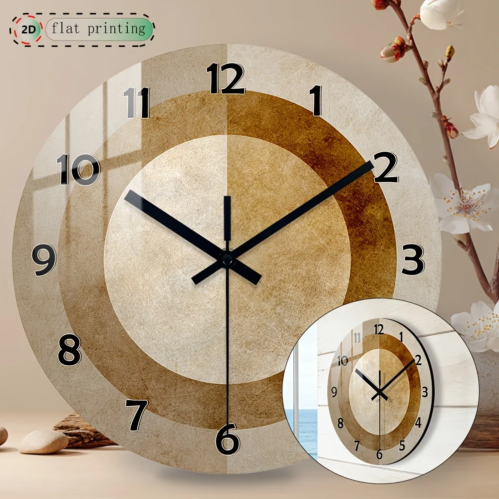 1pc Wooden Round Silent Wall Clock, 2D Flat Printed Clock, Use Simple Analog Clock Face Design, Modern Simple Fashion Retro, Suitable for Living Room, Bedroom, Home Art Decoration, Holiday Gift (AA Batteries Not Included), 2D Flat