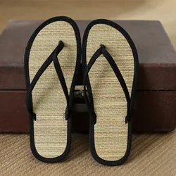 Mulheres plana flip-flops chinelos confortáveis antiderrapantes sandálias de bambu rattan flip flop casa banheiro moda chinelos zapatos 2022