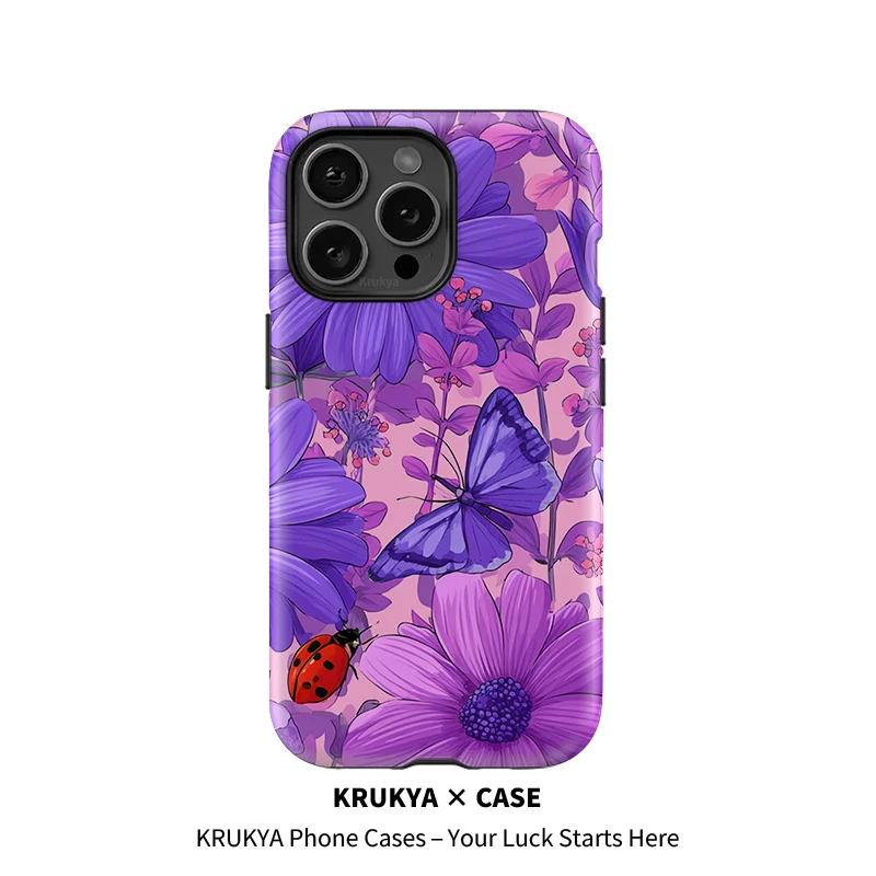 

Krukya Flower Butterfly Pattern Phone Case for iPhone 16 15 14 13 12 11 Pro Max 17 Air X XS XR XS Shockproof Double-layer Cover