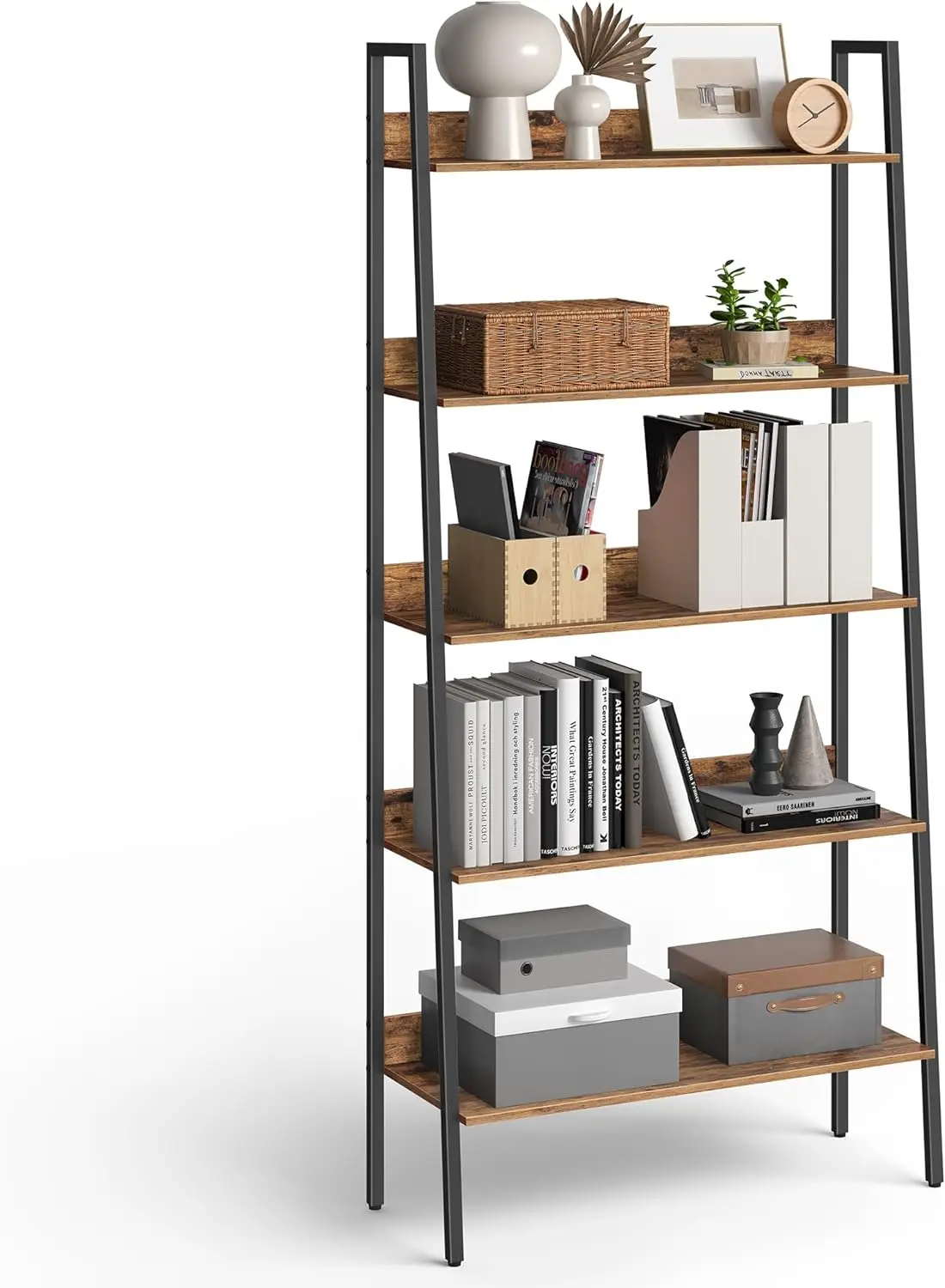 

VASAGLE Bookshelf, 5-Tier Bookcase, Ladder Shelf for Home Office, Living Room, Bedroom, Kitchen, Rustic Brown and Ink Black ULLS