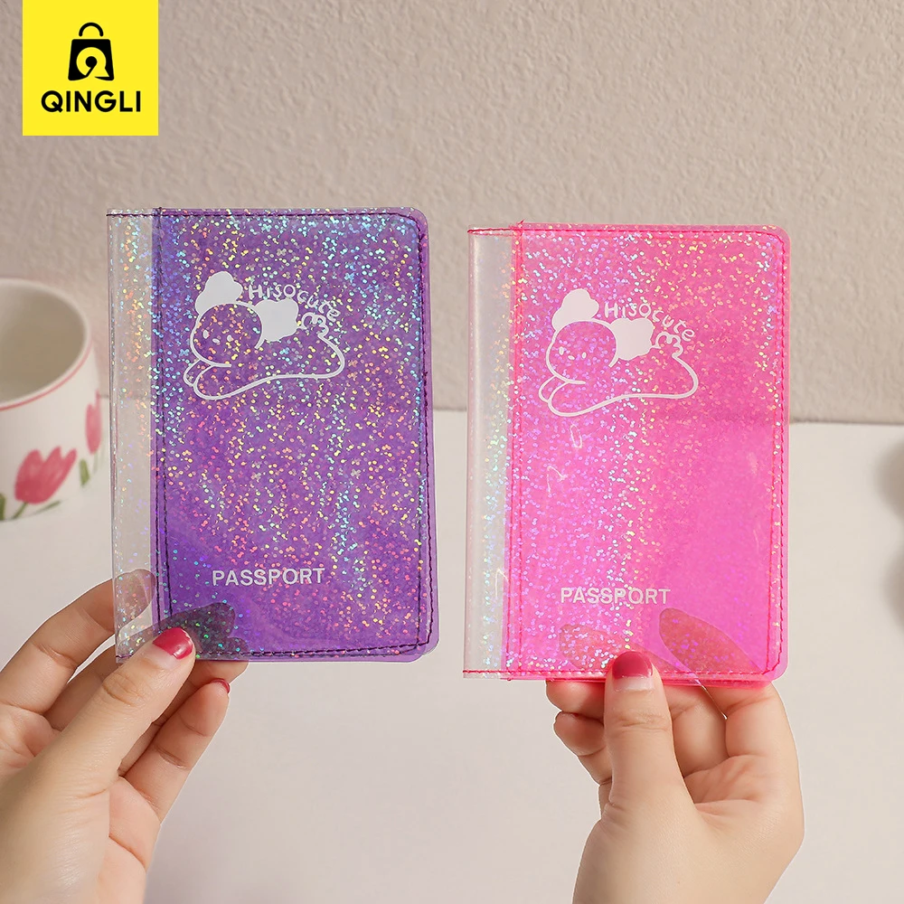 New Exquisite Laser Transparent Passport Cover Travel Accessories Cartoon PVC Sparkling Translucent Ultra-thin Passport Holder