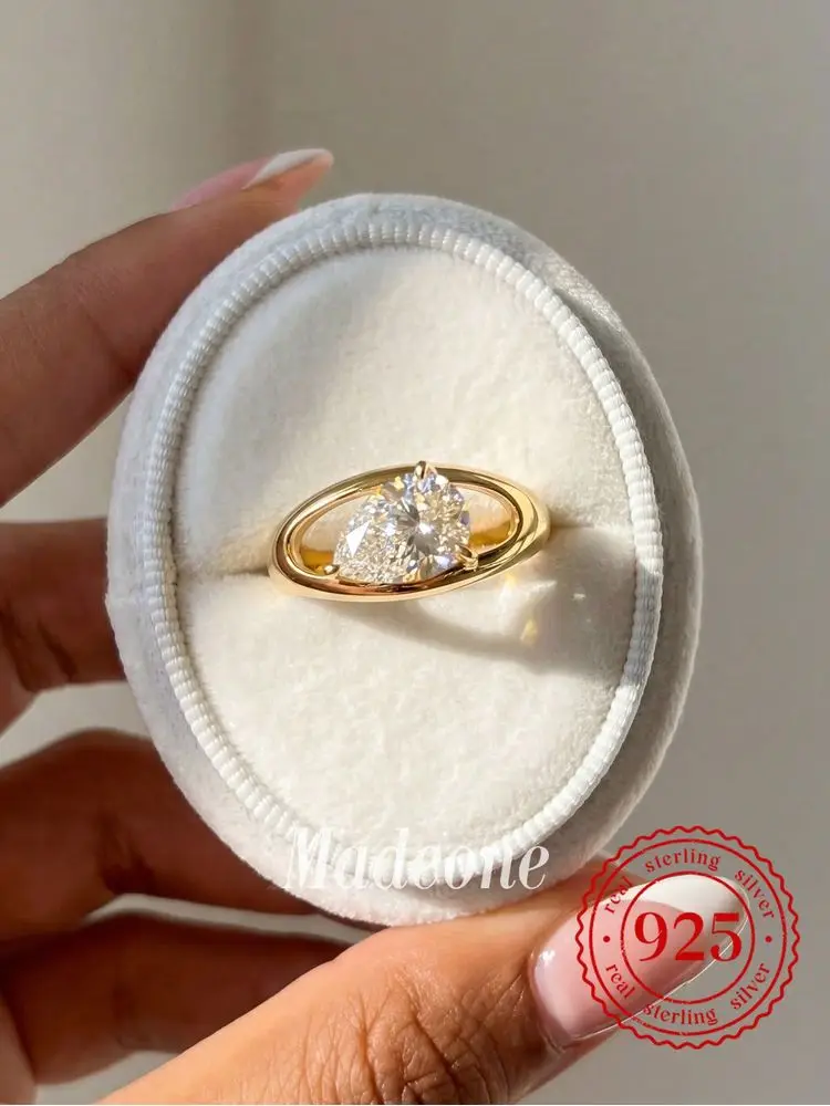 

925 Sterling Silver Hollow Water-Drop Zircon Ring For Women Anniversary Wedding Luxury Fashionable High Quality Fine Jewelry