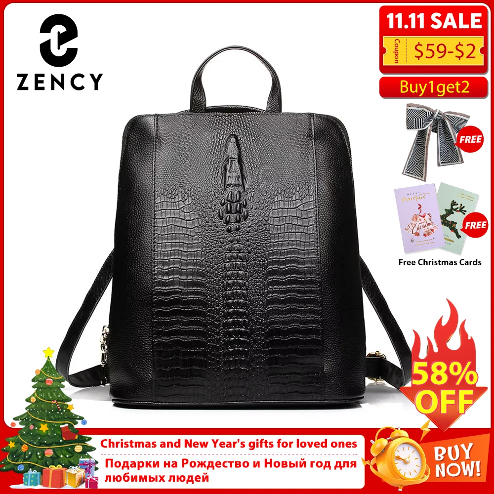 Женский рюкзак Zency из крокодиловой кожи, 100% натуральный дорожный рабочий школьный рюкзак с отделением для ноутбука, ручная кладь для ноутбука