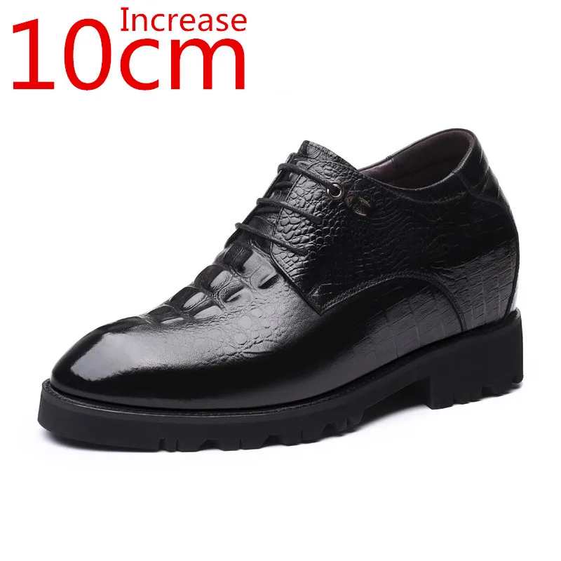 Genuine Leather Hand Sewn Increased 10cm Crocodile Pattern Height Increasing Shoes Men Dress Leather Shoes Derby Elevator Shoes