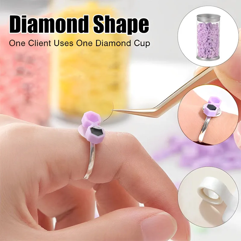 200pcs/bag Disposable Glue Rings Plastic Cup Rings Holder Diamond Shape Tattoo Pigment Eyelash Extension Tools Lash Supplies