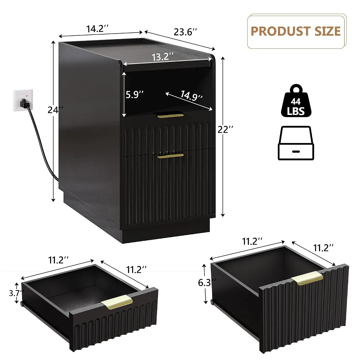 Side Table 2-Pack With Charging Station & 2 Drawers, Narrow Night Stand With Open Shelf For Living Room Bedroom, Customized