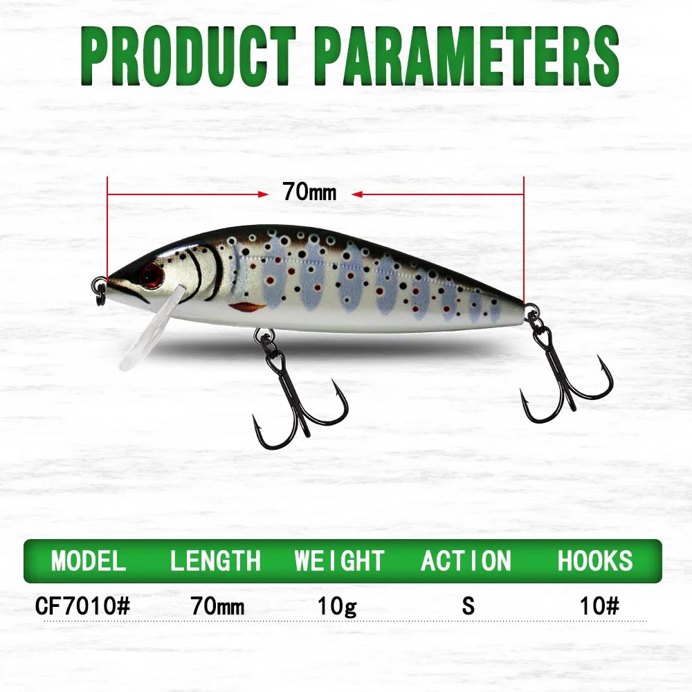 TOP TACKLE INDUSTRIES Sinking Minnow Fishing Lure 7cm 10g Artificial Trout Lure Stream Lake Jerkbait Rockfishing Hard Baits