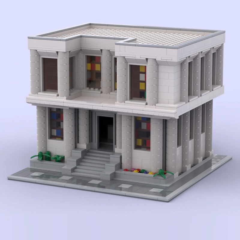 City Street View Model MOC Building Bricks Double-Decker Library Modular Technology Children Holiday Gifts Assemble Toys Suit