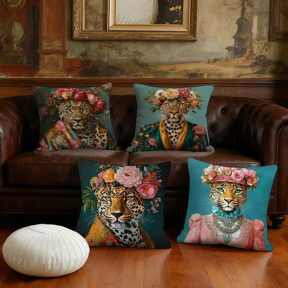 Wreath for Leopard cushion cover Pillow Case Plush Fabric Soft Double Sided Print Sofa Cushion Cover Throw Pillow Covers