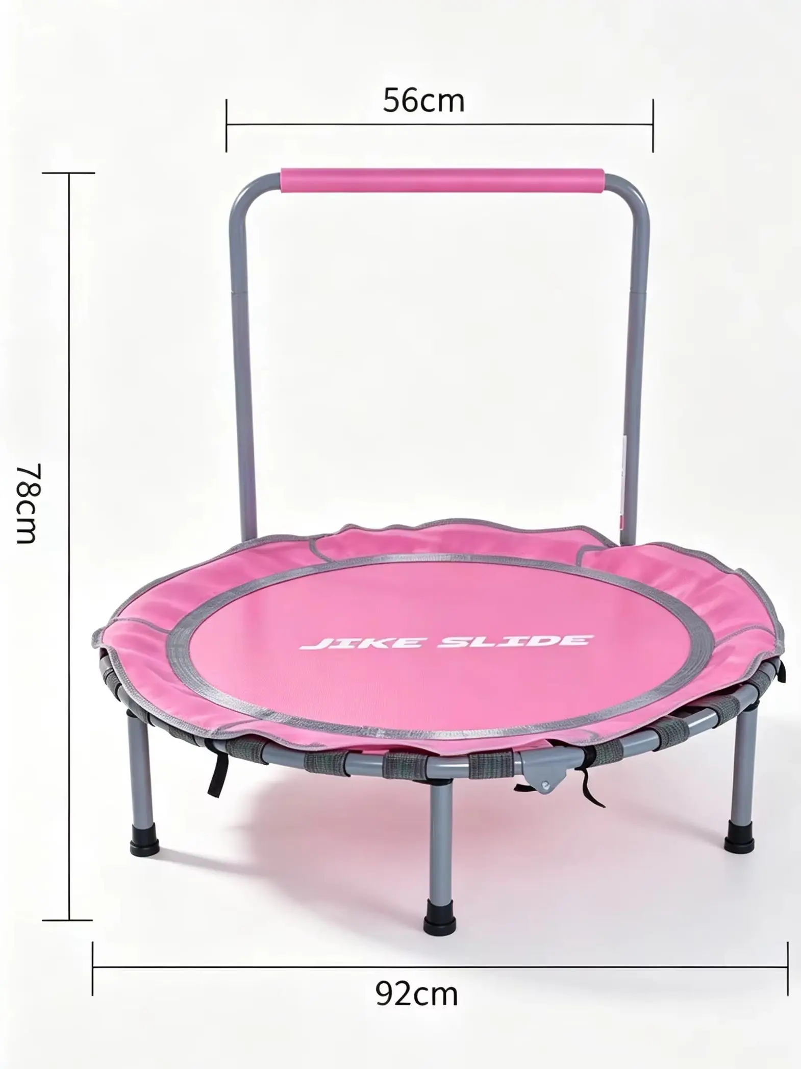 Pink Foldable Kids Trampoline With Handrail Size Marked Indoor Toddler Fitness Jumping Rebounder Home Exercise Toy