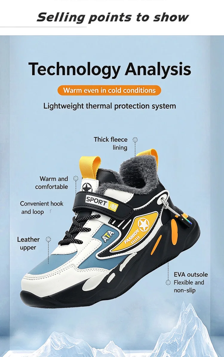 Leichte, mit Fleece gefütterte Winter-Sneaker für Kinder, Jungen und Mädchen, warme, rutschfeste Freizeitschuhe für den Außenbereich, bequeme Sportschuhe für Kinder. – Detail 7