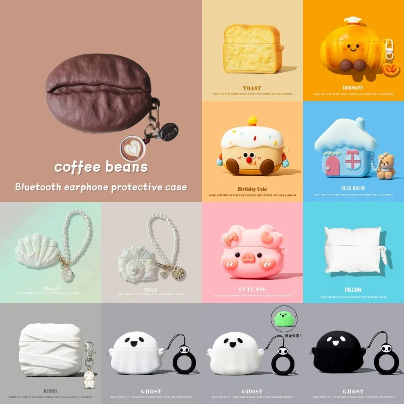 New For Huawei FreeClip 2 S Case Silicone emulational Coffee Bean Toast Earphone Protective Case with Pendant Cover Accessories
