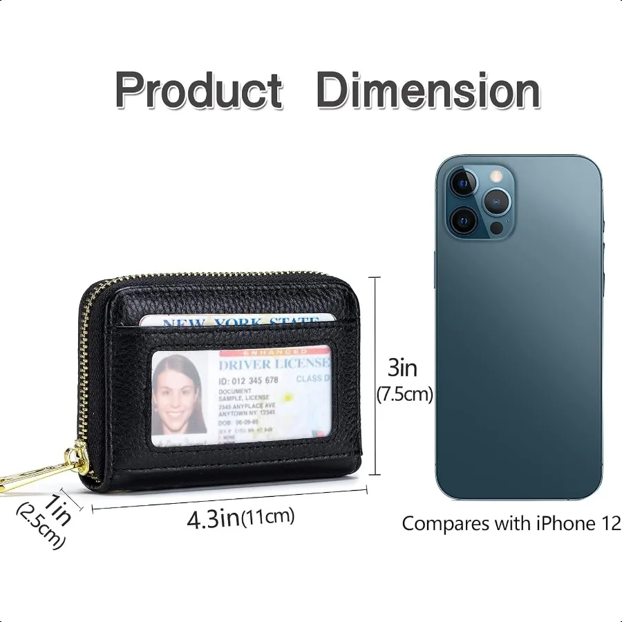 RFID Credit Card Holder Wallet with Keychain ID Window Small Leather Zipper Card Case for Women Horizontal 10 Slots Pink