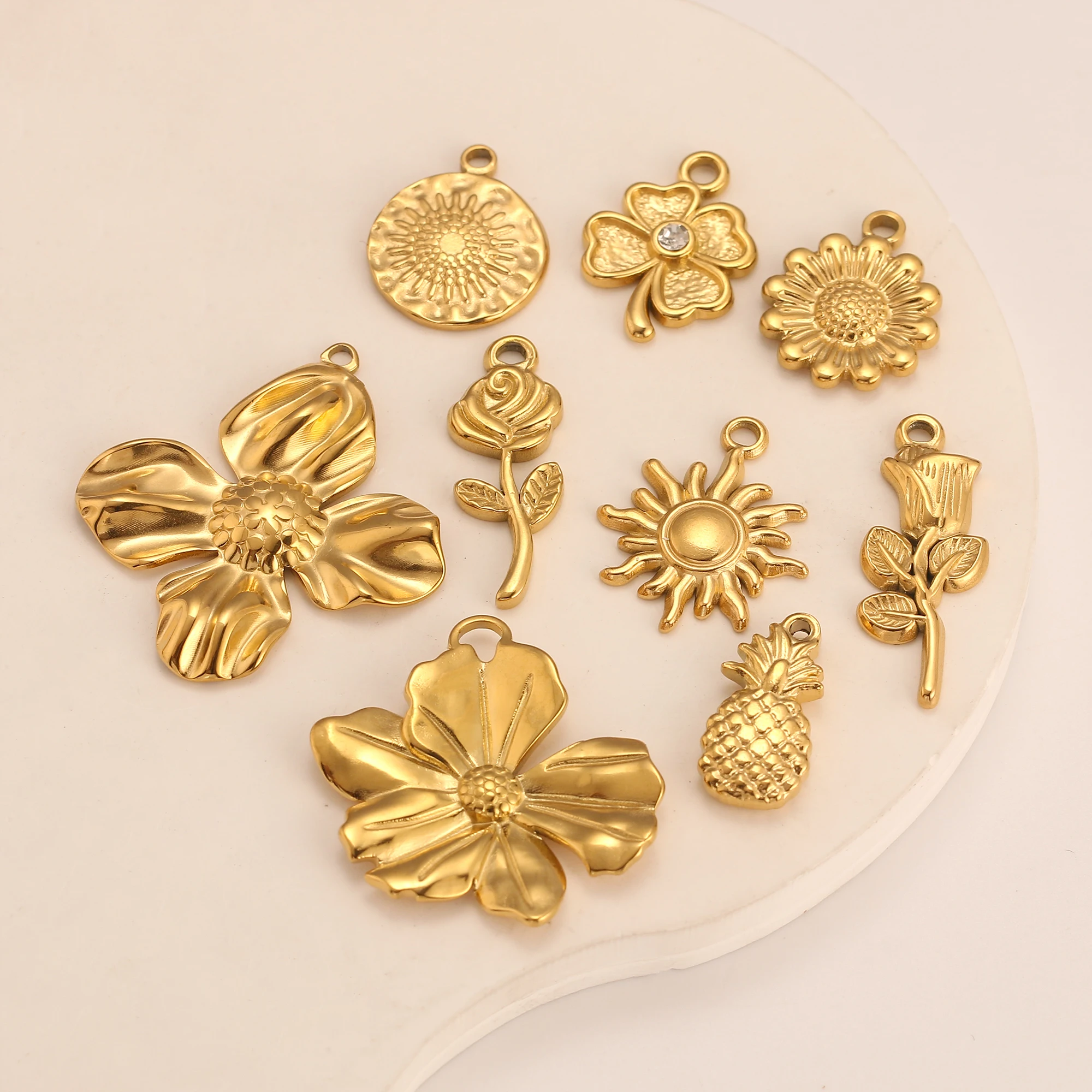 3Pcs Sunflower/Sun/Clover/Rose Charms Stainless Steel Pendants Exquisite DIY Necklace Bracelet Dangle Jewelry Making Accessories