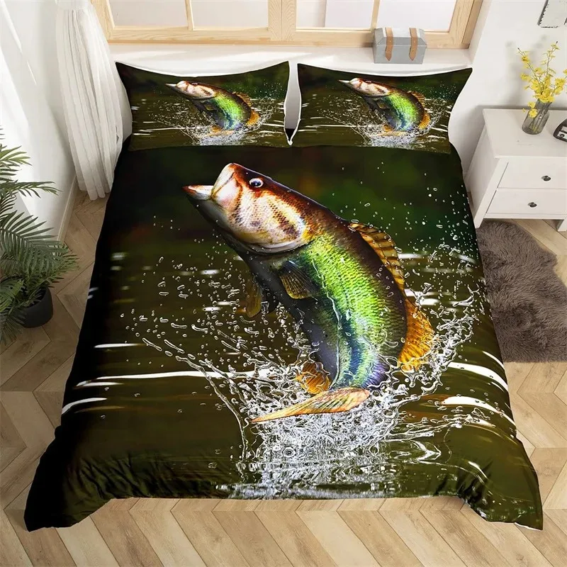 New 3D Print Marlin Swordfish Duvet Cover Kawaii Marine Life Bedding Set Ocean Theme Big Pike Fish Single Twin King Quilt Cover