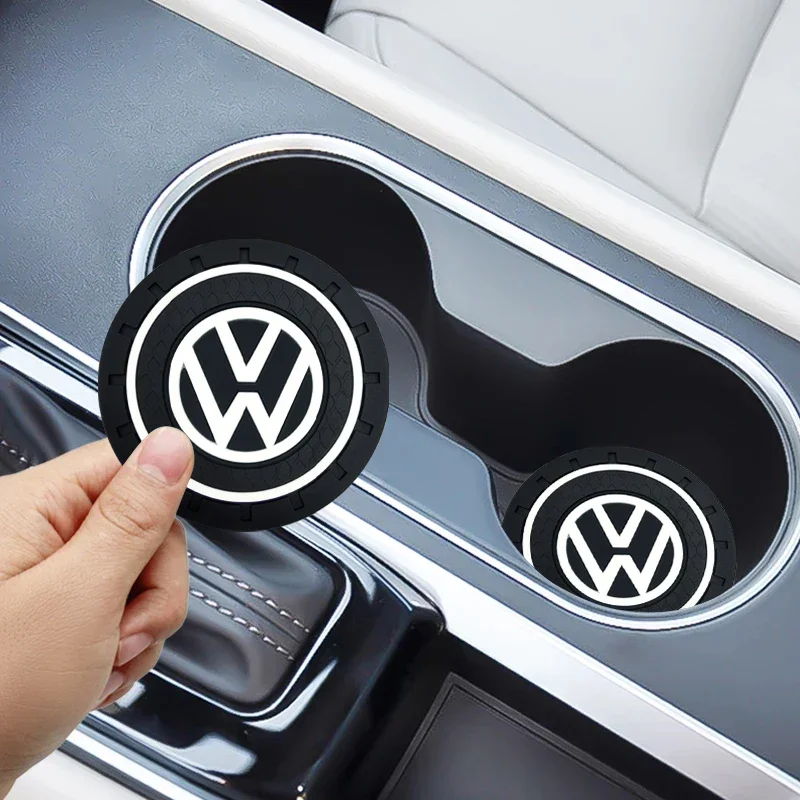 1/2pcs Car Cup Mat Anti-slip Bottle Holder Coasters Emblem For VW CC Polo Golf 4 MK7 MK5 MK4 MK6 Passat Touran Scirocco Tiguan