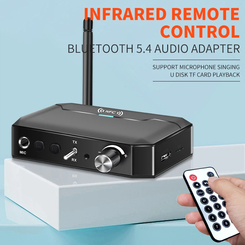 NFC Bluetooth 5.3 Audio Transmitter Receiver 3.5mm AUX/RCA/USB/TF/Coaxial/6.5MM Microphone Karaoke Wireless Adapter HiFi Stereo