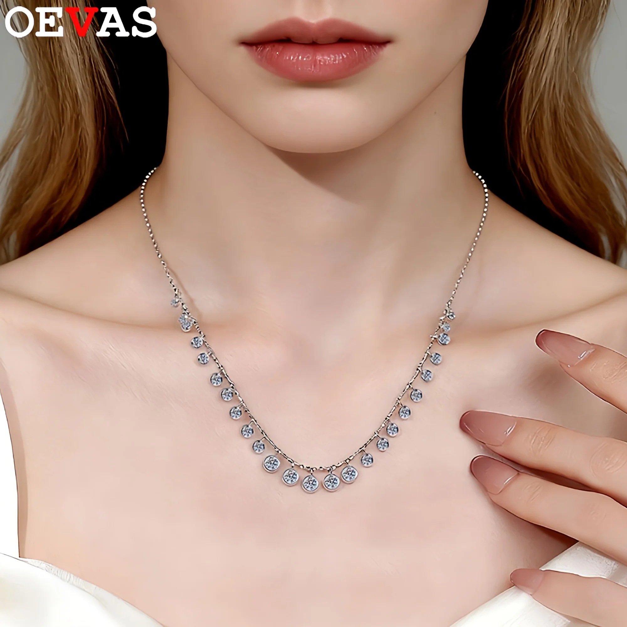 

OEVAS 4,8 карата полный муассанит градиент пузырь ожерелье для женщин S925 серебро D VVS лабораторная бриллиантовая цепочка на шею ювелирные изделия для свадебной вечеринки