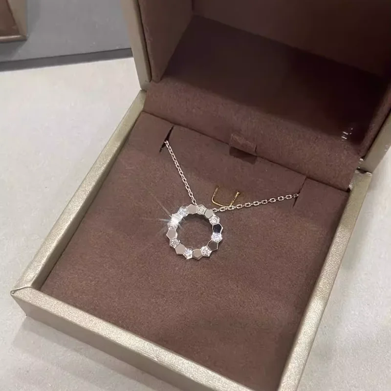 Small Size 925 Sterling Silver Honeycomb Pendant Necklace Pave 5A Zirconia Necklaces For Women Party Luxury Jewelry
