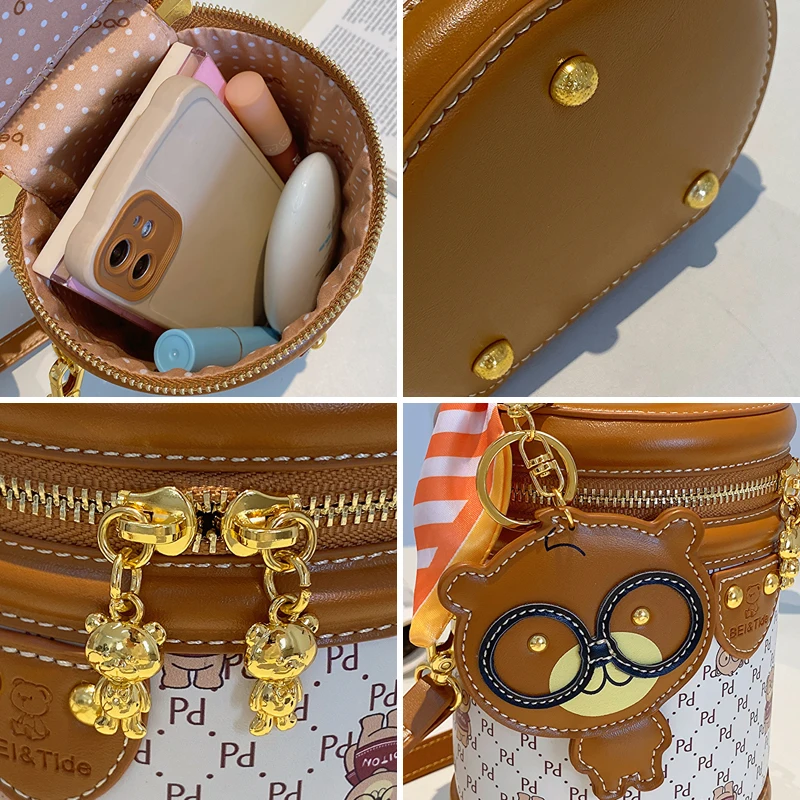 Cylinder bag female 2023 new fashion small bag purse Girl crossbody bag for women classic HI-Q shoulder bear mobile phone bag