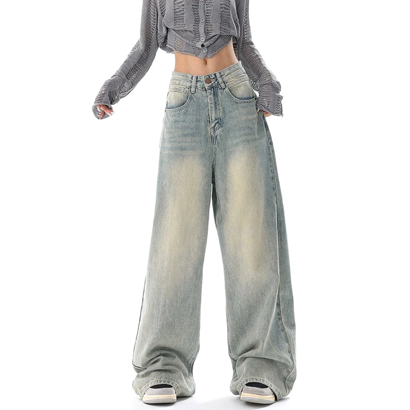 Jeans larghi a figura intera Jeans a vita alta da donna pantaloni larghi in Denim pantaloni larghi blu chiaro Streetwear Casual coreano Y2K