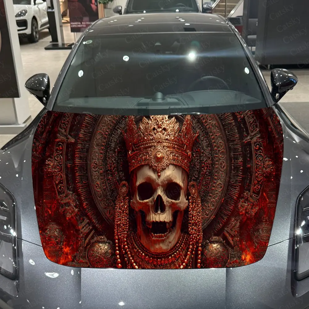 

Golden-adorned Skull King Print car hood stickers, waterproof self-adhesive, scratch resistant, easy to stick, durable car PVC s