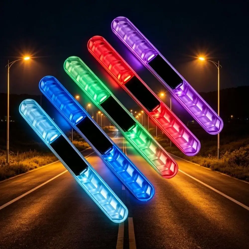 Solar Car Door Anti-Collision Warning Light 5-Color RGB LED Flash Warning Lamp Auto Door Edge Atmosphere Decorative Light