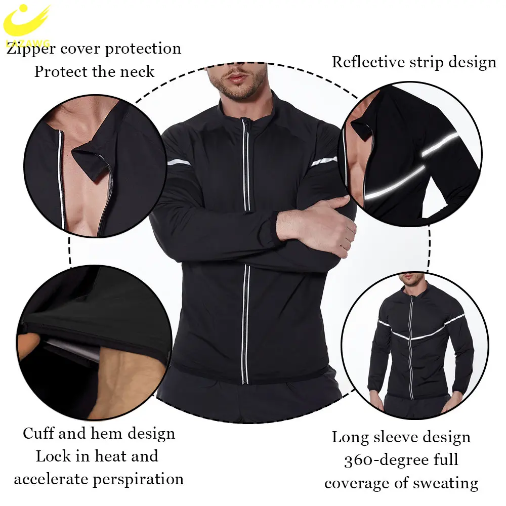 LAZAWG Sauna Suit for Men Sweat Leggings Pants Weight Loss Set Jacket Workout Slimming Top Trousers Body Shaper Fat Burner Gym