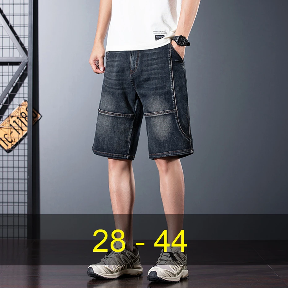 

Vintage Cargo Denim Shorts Men Plus Size Jean Shorts Solid Color Fashion Casual Pocket Short Pants Male Big Size 44
