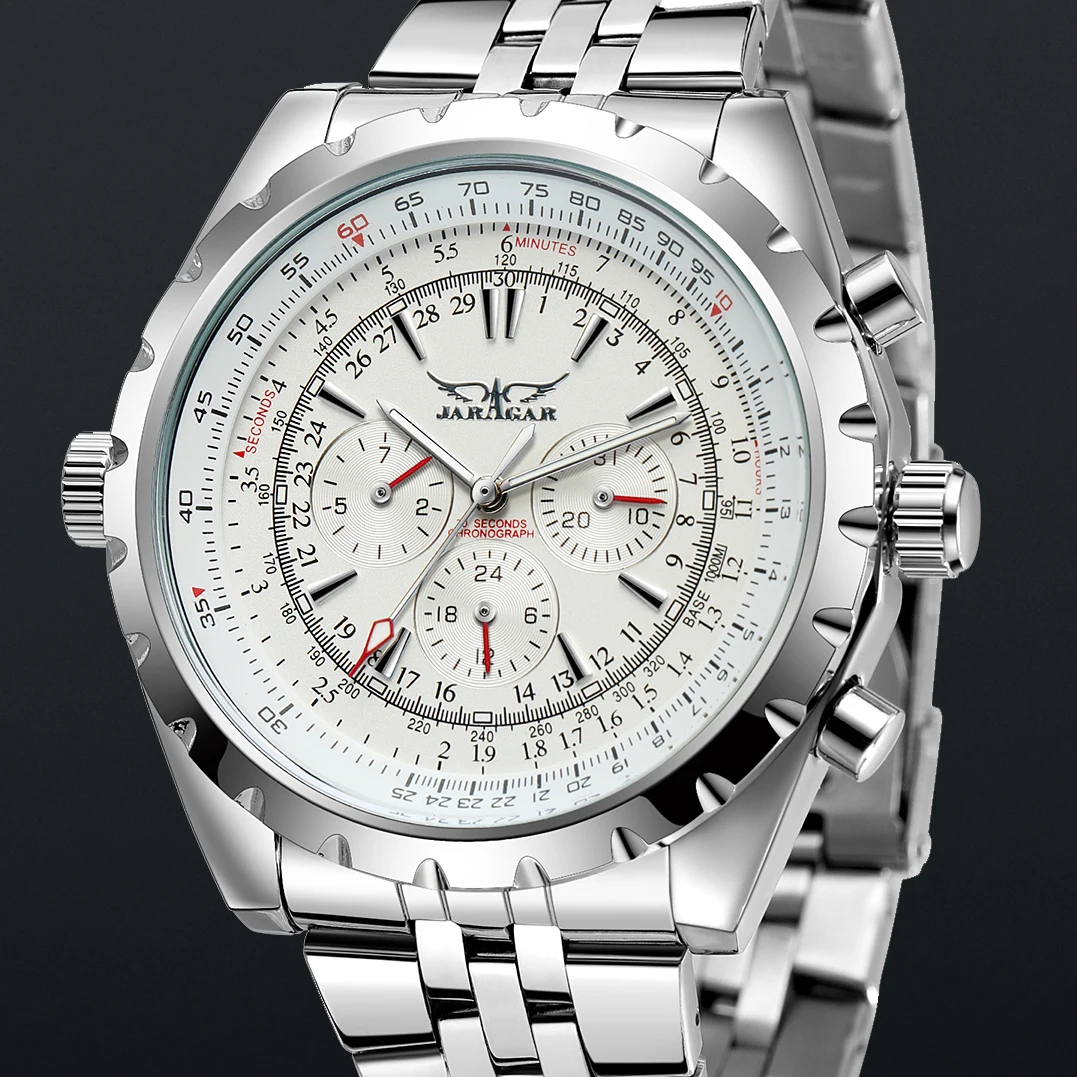 JARGAR Mechanical Men Watch Fashion Casual Automatic Classic Pilot Wristwatch Luminous Multifunctional Rotating Bezel Slide Rule