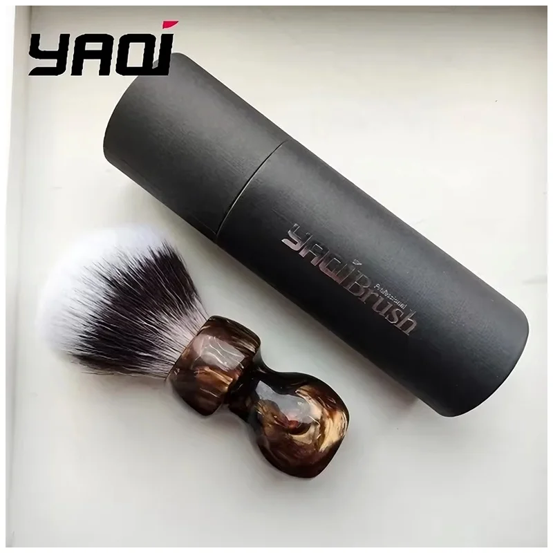 YAQI Men 26mm Knot Diameter Premium Synthetic Bristle Shave Brush Caramel Cat's Whisker Synthetic Hair Wet Shaving Brush