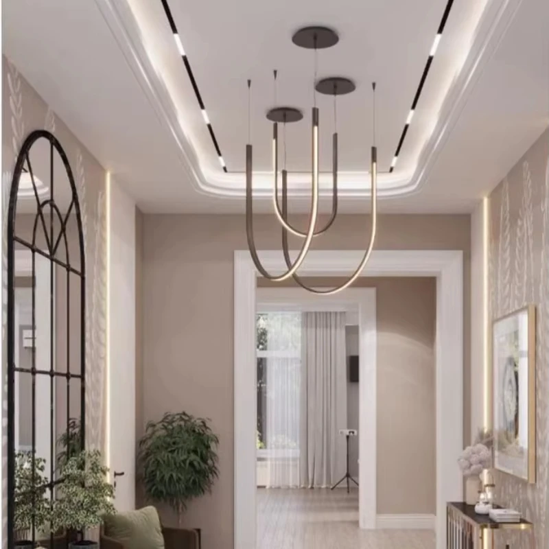 Designer U-shaped Chandeliers Minimalist Line Restaurant Pendant lamp Villa Living Room Stairwell Creative Belt Pendant Lights