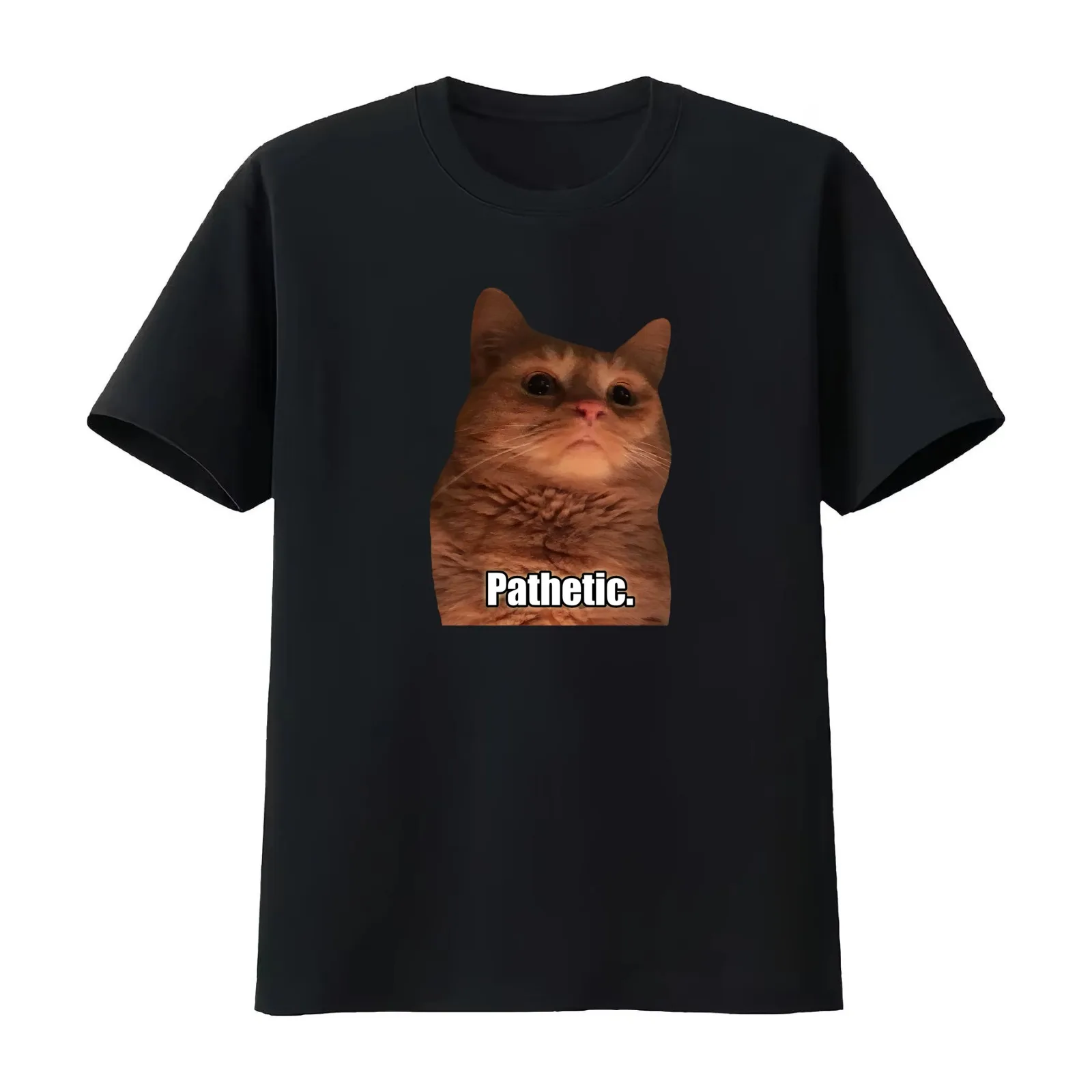 HD Pathetic Cat Meme Face T-Shirt Summer Casual Cotton Tee Oversized Streetwear Tops Vintage Graphic Print Unisex Men Women