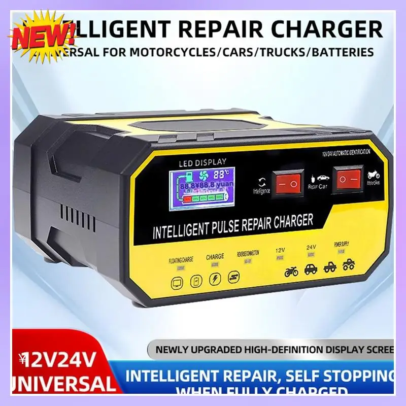 

T24C Автомобильное зарядное устройство, универсальное 12 В, 24 В, интеллектуальное ремонтное зарядное устройство для мотоциклетного аккумулятора, полностью автоматическое быстрое зарядное устройство, вилка европейского стандарта