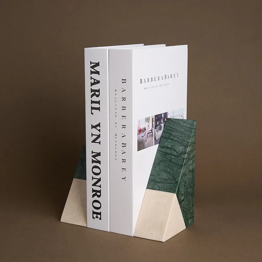 Indian Green Natural Marble Bookends Retro Travertine Book Stand Holder Home Decoration