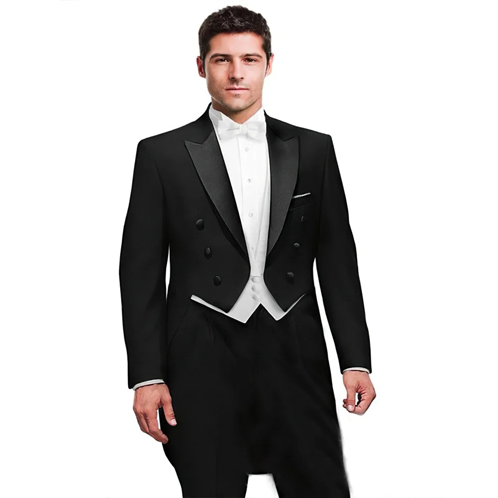 

Handsome Men Tailcoat Formal Dress Suit Swallow Tail Coat Black Male Jacket Vest Pants for Party Wedding Dance Magic Performance