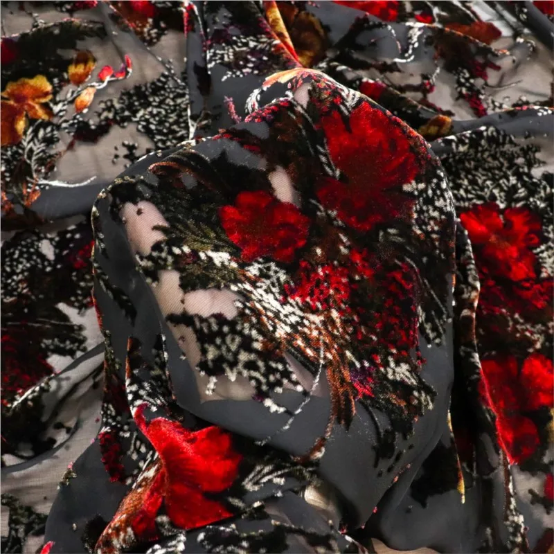 

Jacquard velvet printed rose-patterned women's clothing fabrics embossed woven dresses etc