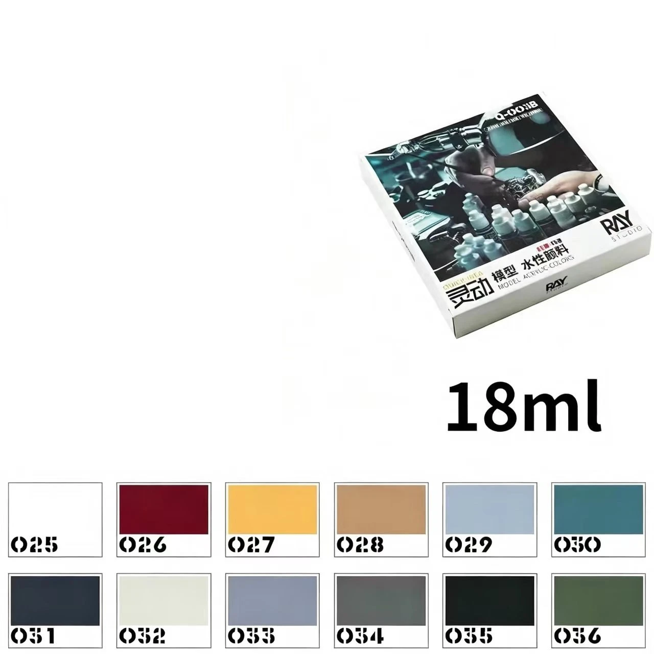6 ML/18 ML watergedragen acrylmodelverf, set met 12 kleuren, voor doe-het-zelfprojecten, het maken van cartoonfiguren en accessoires, en het inkleuren van modellen.