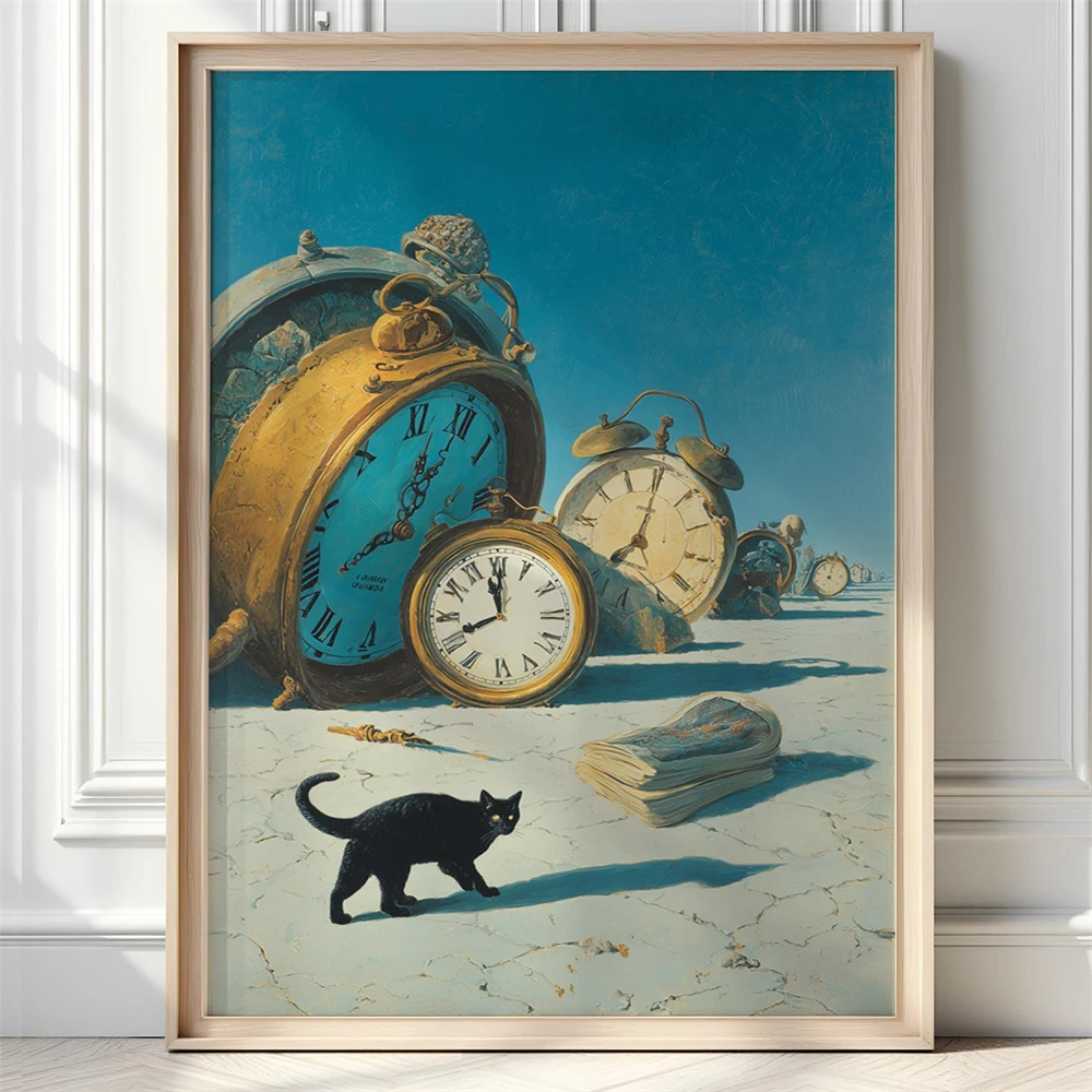 Abstract Cat Wall Art Print Surrealist Cat Portrait Japandi Black Cat Art Print Poster Canvas Painting Abstract Wall Decor