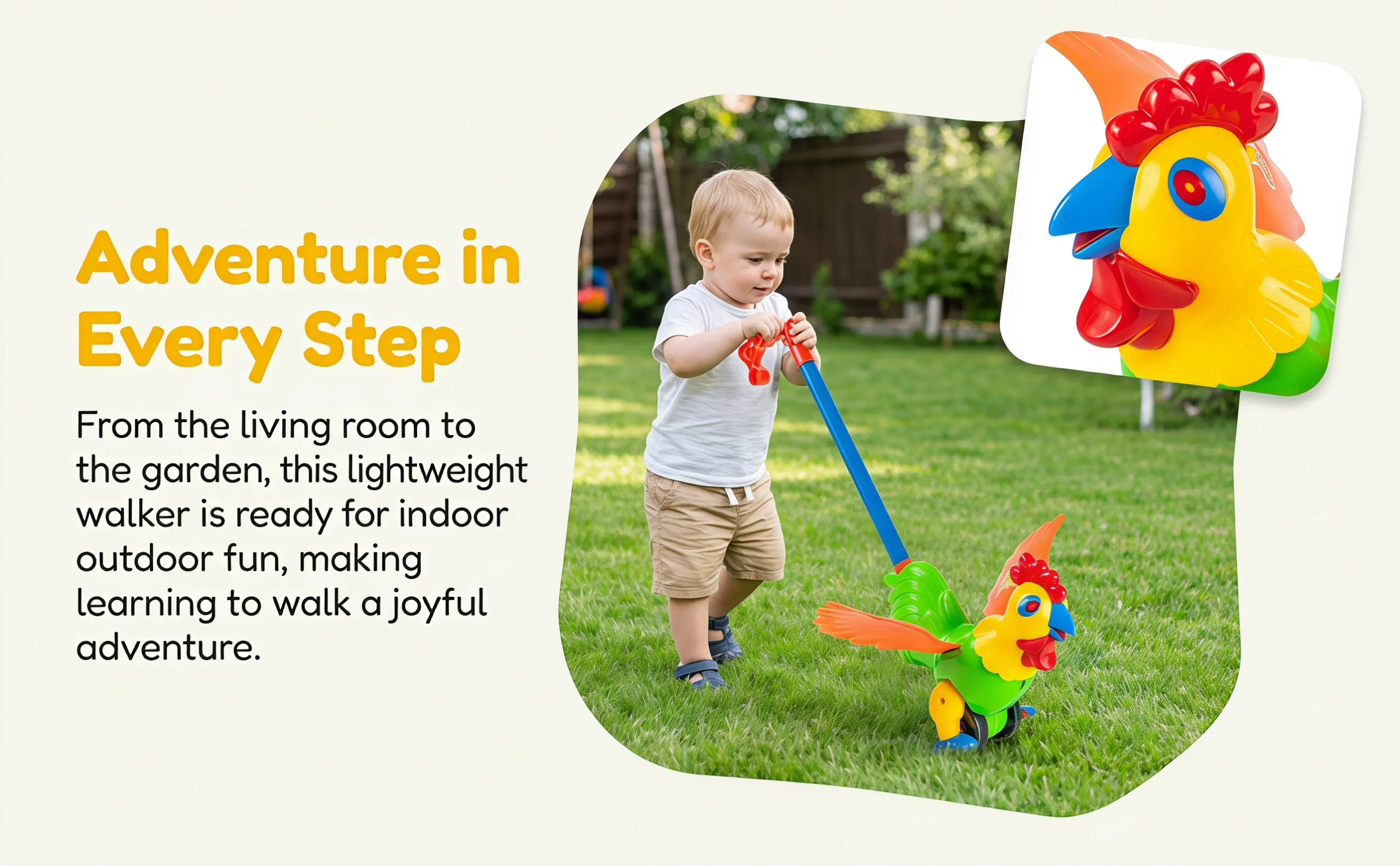 Baby Pushing Cart Funny Cartoon Walker Push Pull Learning Early Educational Rooster Design Plastic Toddler Walker