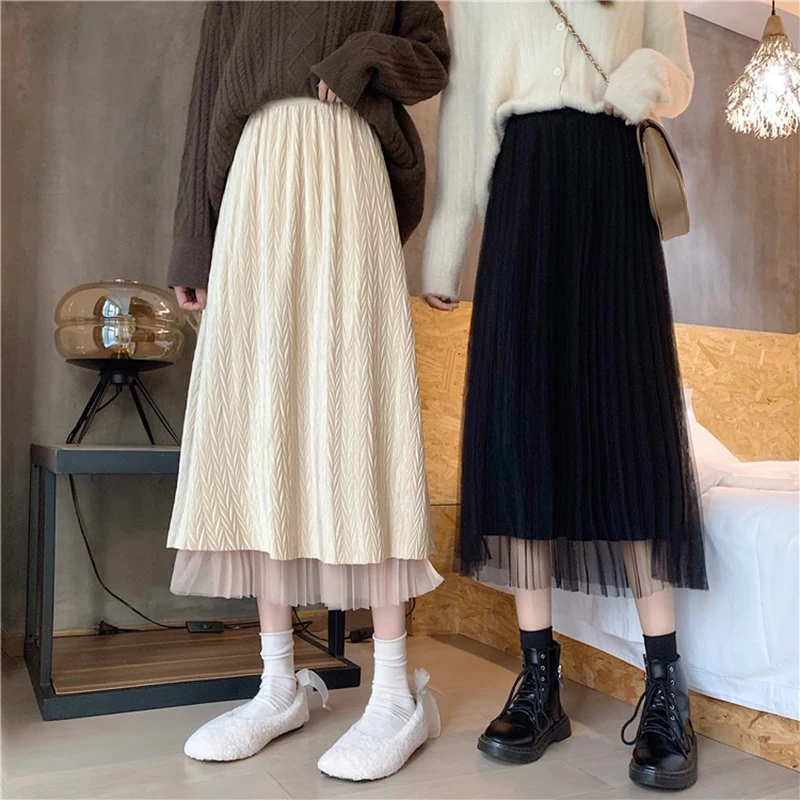 

Skirt for women in autumn and winter paired with a sweater high waisted A-line slimming mesh skirtsmall length umbrella skirt