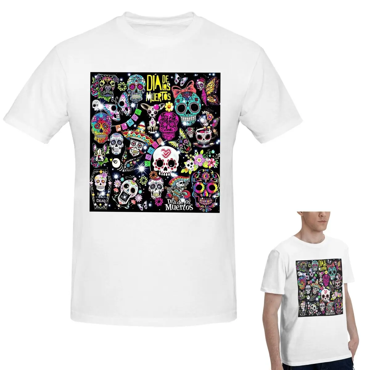 

100% Cotton Day Of The Dead T-Shirt Men's Fashion Oversized T Shirt Men O-Neck Summer Shirts Tops S-6XL