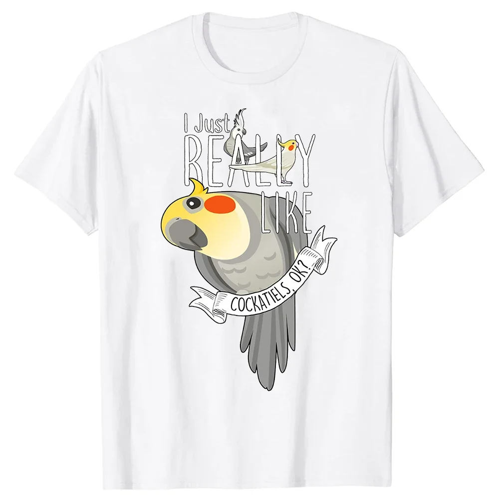 أنا فقط أحب كوكاتيلز موافق الجرافيك قميص مطبوع الرجال جميل الببغاء تي شيرت أبيض أسود قصير الأكمام الذكور قمم تي شيرت