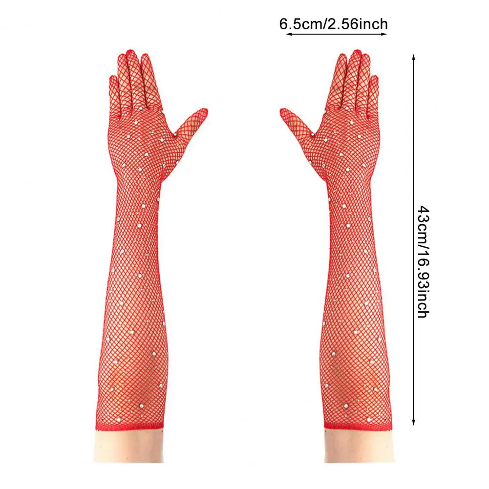 قفازات شبكية متألقة من حجر الراين اللامع قفازات شبكة صيد السمك للنساء قفازات شبكية بطول الكوع لزي حفلة الهالوين #6