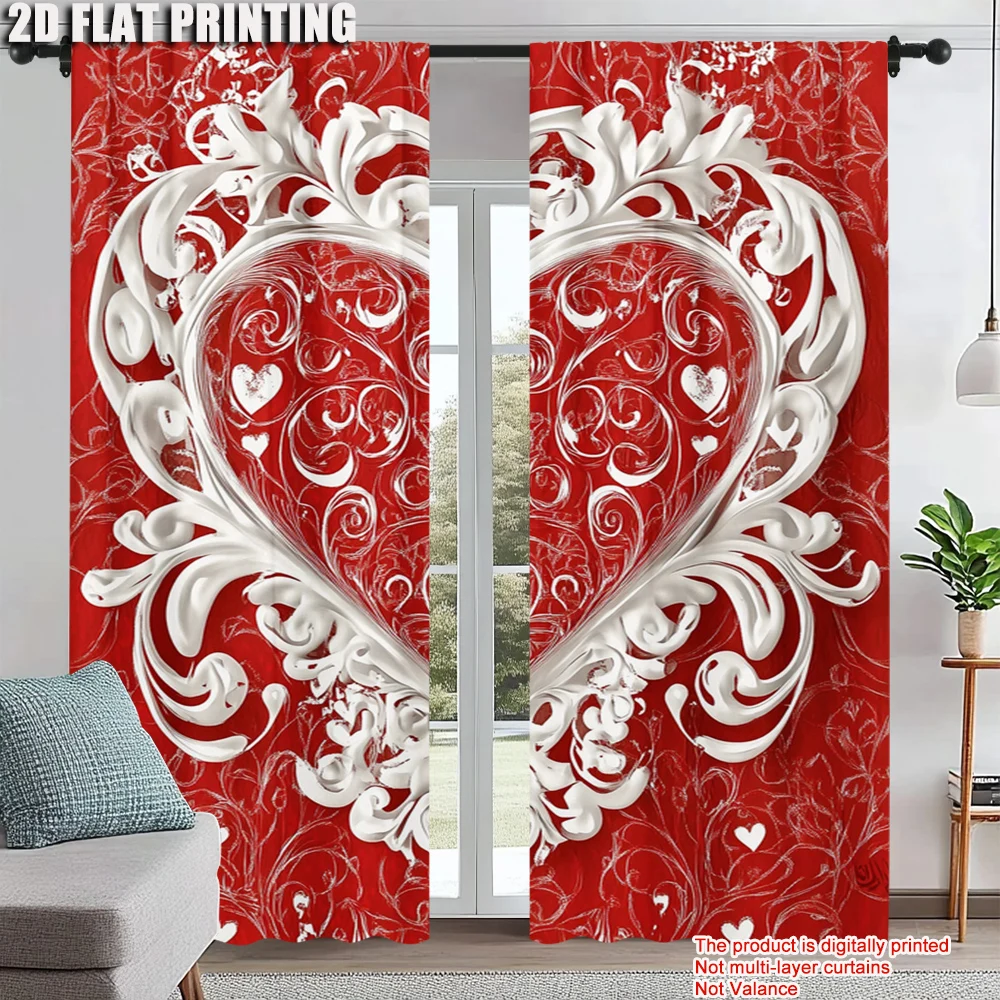 

2pc, Curtains Valentine's Day Love Print Versatile 100% Polyester,Without Electricity Family Party Decoration Perfect for