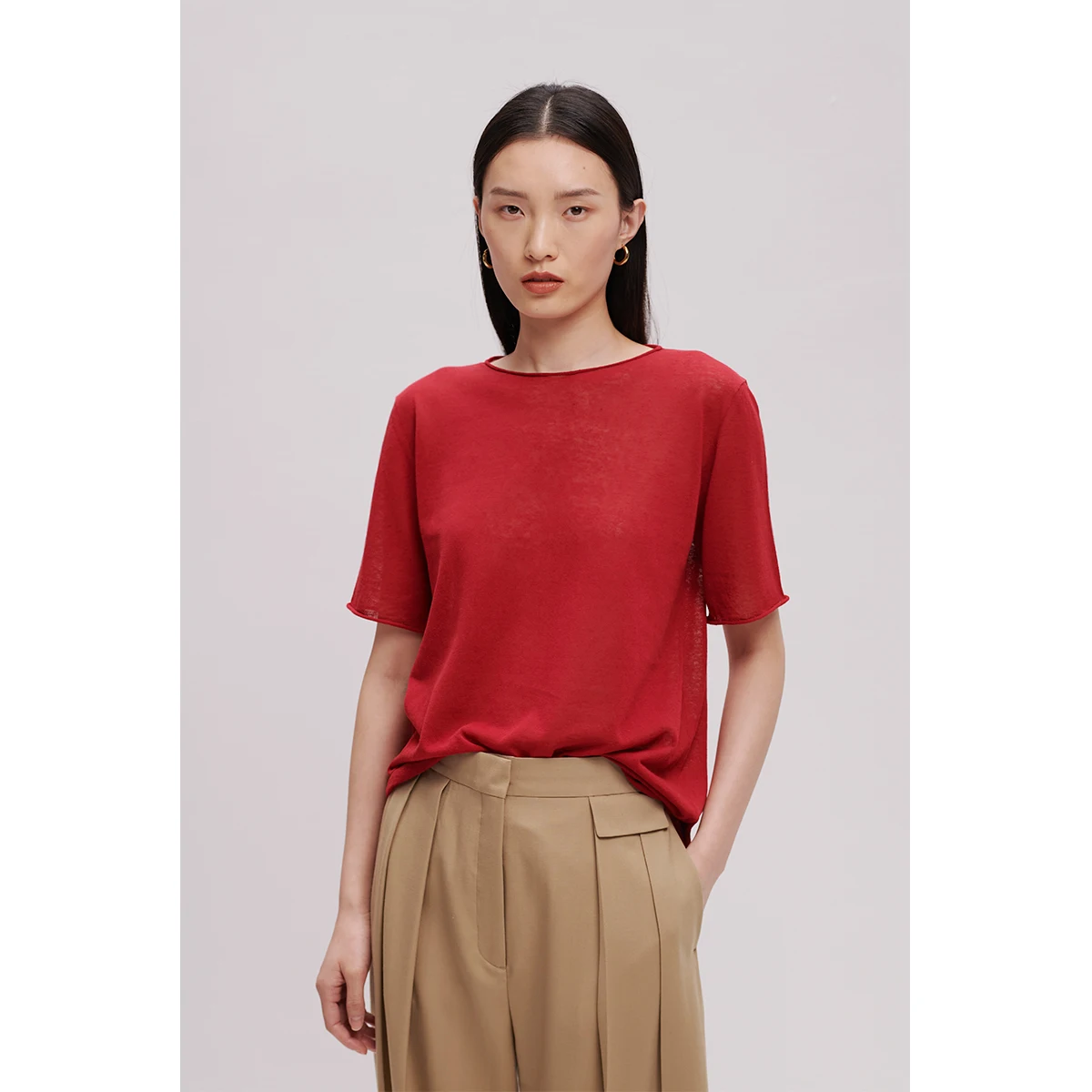 

Ультратонкий трикотажный топ из льна для женщин, летняя модная футболка-блузка с эффектом «бумажной» ткани