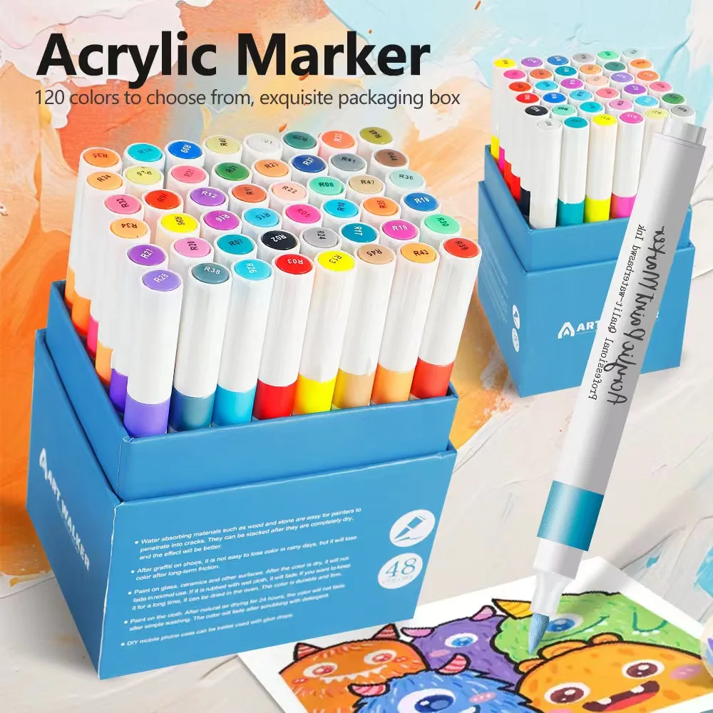 

12/24 Colors Dual Tips Acrylic Marker Pens for Painting Kids Stone Paint Markers Ceramic Glass Wood Manga Art Stationery School