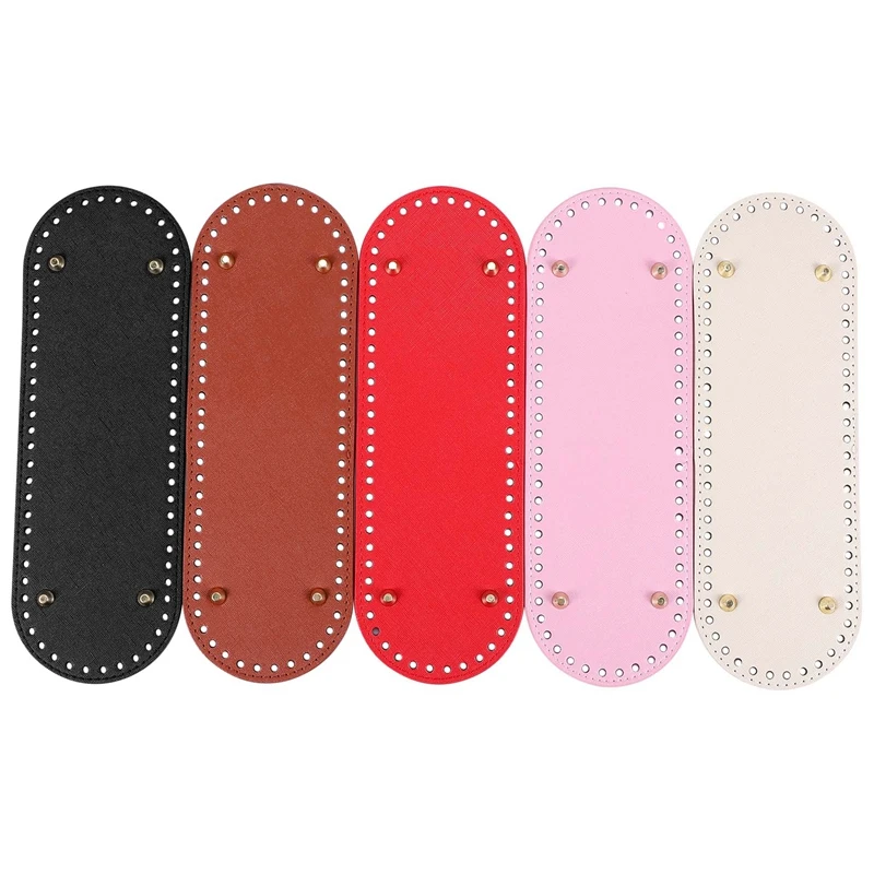 

5 Pcs Oval Long Bag Bottom, PU Leather Nail Bottom Shaper Pad, Bag Cushion Base, Hand-Woven Bags Accessories With Holes