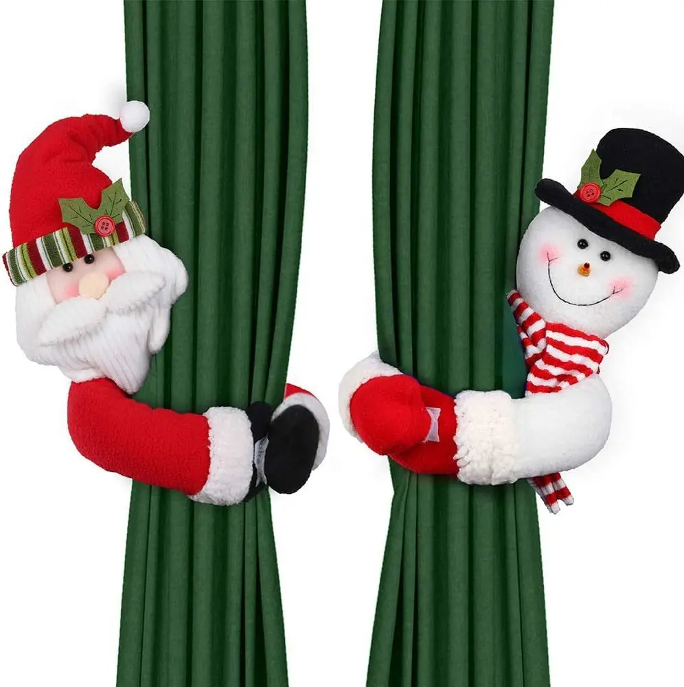 1pc Christmas felt puppet curtain tie, Santa Claus/Snowman New Year curtain ornament, Christmas party decoration, home decoratio