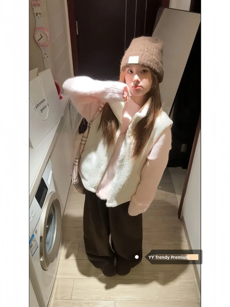 

Новинка 202, модный свободный жилет из овечьего меха, женский зимний корейский жилет на молнии с подкладкой Fce